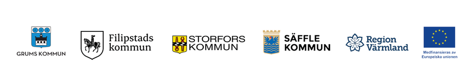 logotyper EU, Region värmland, Grums, Filipstad, Storfors och Säffle kommuner