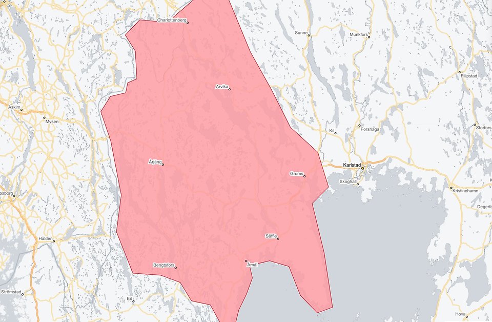 Karta som visar sydvästra Värmland
